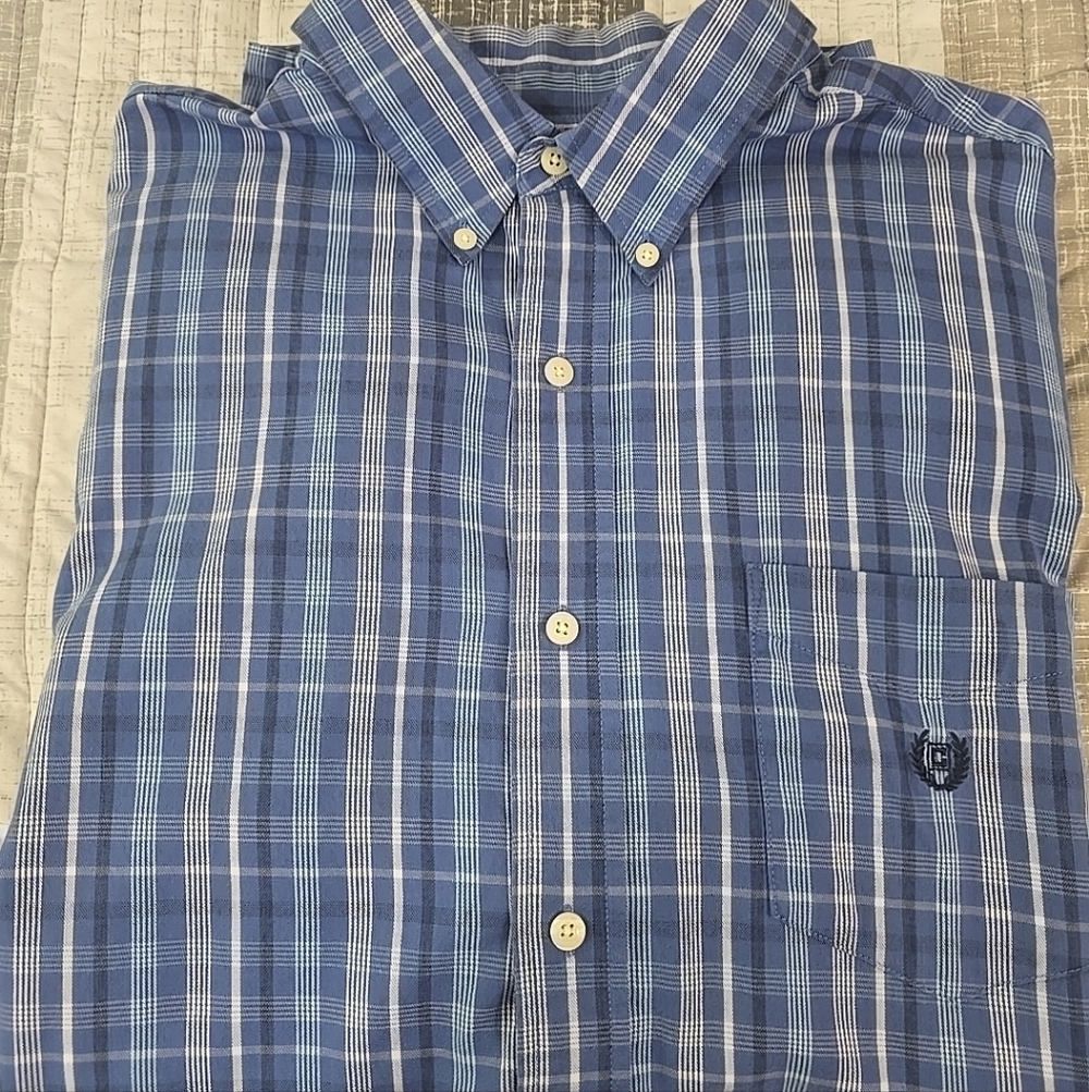 Chaps Blue‎ Plaid Men's Shirt Long Sleeve XL